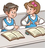 two students talking in class cartoon vector illustration