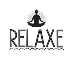 Relax word in Portuguese and sitting woman illustration. Translation - Relax. vector