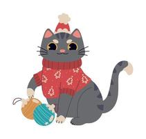 gato navideño con suéter vector