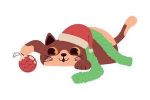 christmas cat with ball vector