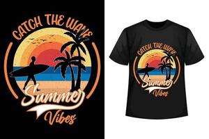 catch the wave summer vibes - plantilla de diseño de camisetas de verano. vector