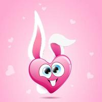 Funny heart rabbit cartoon character with fluffy ears, tail and smiling. Valentine's day concept vector