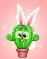 Funny cactus character in a pot, decorated with white rabbit ears and fluffy tail vector