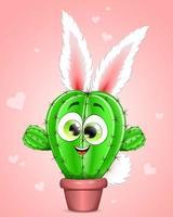 Funny cactus character in a pot, decorated with white rabbit ears and fluffy tail vector