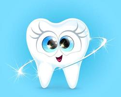 Cute cartoon healthy shining tooth character with glowing effect, Oral dental hygiene and whitening concept. vector