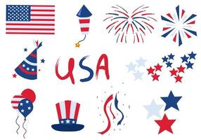 set of drawn American celebration elements vector