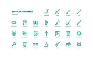 music instrument concert musician tool entertainment detailed green dominant color icon set vector