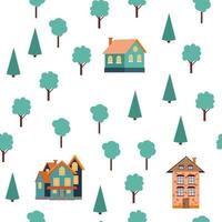 Seamless pattern of different colorful houses. vector