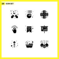 Set of 9 Commercial Solid Glyphs pack for multiple touch hand computing gestures server Editable Vector Design Elements