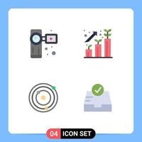 4 Creative Icons Modern Signs and Symbols of camcorder galaxy video camera growth check Editable Vector Design Elements