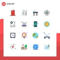 Mobile Interface Flat Color Set of 16 Pictograms of business brain network technology cpu Editable Pack of Creative Vector Design Elements