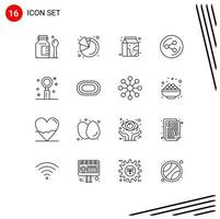 Modern Set of 16 Outlines and symbols such as romantic lifestyle milk giving social Editable Vector Design Elements