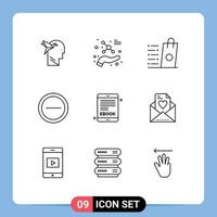 Modern Set of 9 Outlines and symbols such as electronic book user bag minus shopping Editable Vector Design Elements