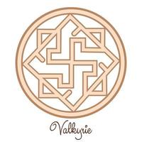 Valkyrie, an ancient Slavic symbol, decorated with Scandinavian patterns. Beige fashion design vector