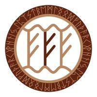 Triple Rune Fehu, an ancient Slavic symbol, decorated with Scandinavian patterns. Beige fashion design vector