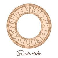 Runic circle, an ancient Slavic symbol, decorated with Scandinavian patterns. Beige fashion design vector