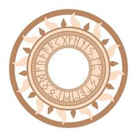 Runic circle, an ancient Slavic symbol, decorated with Scandinavian patterns. Beige fashion design vector