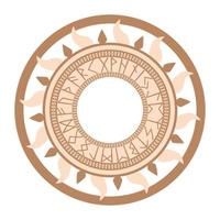 Runic circle, an ancient Slavic symbol, decorated with Scandinavian patterns. Beige fashion design vector