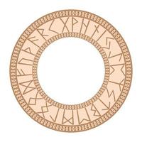 Runic circle, an ancient Slavic symbol, decorated with Scandinavian patterns. Beige fashion design vector