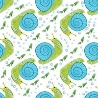 Snail, sea inhabitants seamless pattern, beautiful character among seashells, seaweed, starfish, sea animals of wildlife vector