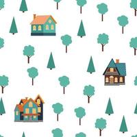 Seamless pattern of different colorful houses. vector