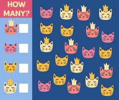 How many Cat, game for children. printable worksheet vector