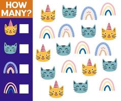 How many Cat, game for children. printable worksheet vector