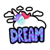 Unicorn with sleep lettering patch vector