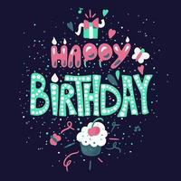 Happy Birthday hand drawn color lettering vector