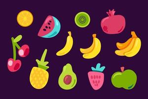 conjunto de vectores planos de frutas tropicales