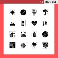 Pack of 16 Modern Solid Glyphs Signs and Symbols for Web Print Media such as shopping nature automation mushroom robotics Editable Vector Design Elements