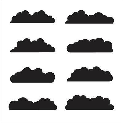 Set of black Cloud vector icons weather symbol silhouette flat style clouds Vector illustration
