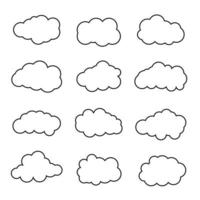 Set of black Cloud vector icons weather symbol silhouette flat style clouds Vector illustration