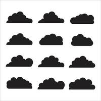 Set of black Cloud vector icons weather symbol silhouette flat style clouds Vector illustration