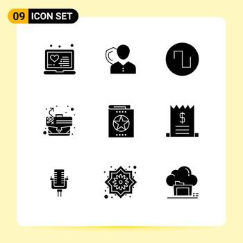 Solid Glyph Pack of 9 Universal Symbols of case strategy personal path square Editable Vector Design Elements