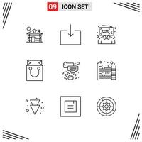 Set of 9 Modern UI Icons Symbols Signs for configure bubble blogging shopping cart Editable Vector Design Elements