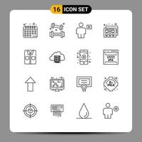 Pack of 16 Modern Outlines Signs and Symbols for Web Print Media such as tshirt clothes avatar web video Editable Vector Design Elements