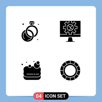 Modern Set of 4 Solid Glyphs Pictograph of diamond lotus computer setting creative Editable Vector Design Elements