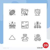 Universal Icon Symbols Group of 9 Modern Outlines of image wine file glass secure Editable Vector Design Elements