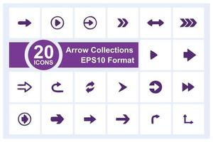 20 icono de símbolo de flecha. colección de símbolos de flecha para las necesidades de diseño de la interfaz de usuario, multimedia o punteros del mouse, vector