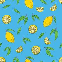 Pattern on a blue background with lemon and lemon slices. vector