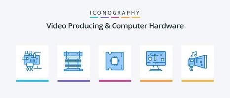 paquete de iconos azul 5 de producción de video y hardware de computadora que incluye gráficos. diseño. UPC. computadora. procesador. diseño de iconos creativos vector