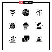 9 Universal Solid Glyph Signs Symbols of shuttle bug astronomy spam protection Editable Vector Design Elements