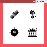 Pack of 4 Modern Solid Glyphs Signs and Symbols for Web Print Media such as rope bag flora nature bank Editable Vector Design Elements