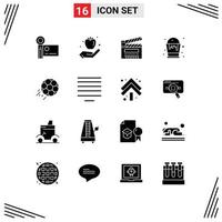 Pack of 16 Modern Solid Glyphs Signs and Symbols for Web Print Media such as arts color healthy basket film Editable Vector Design Elements