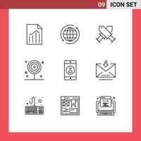 User Interface Pack of 9 Basic Outlines of lollipop food travel cooking badge Editable Vector Design Elements