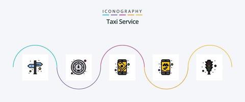 la línea de servicio de taxi llenó el paquete de 5 íconos planos que incluye. semáforos. navegación. tráfico. aplicación movil vector