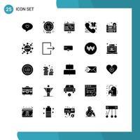 Set of 25 Vector Solid Glyphs on Grid for design phone software order commerce Editable Vector Design Elements