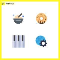 4 Thematic Vector Flat Icons and Editable Symbols of bowl keyboard oats sweet piano Editable Vector Design Elements