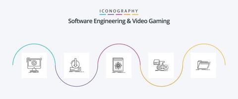 paquete de iconos de línea 5 de ingeniería de software y videojuegos que incluye directorio. archivo. plataforma. tocar. juego de azar vector